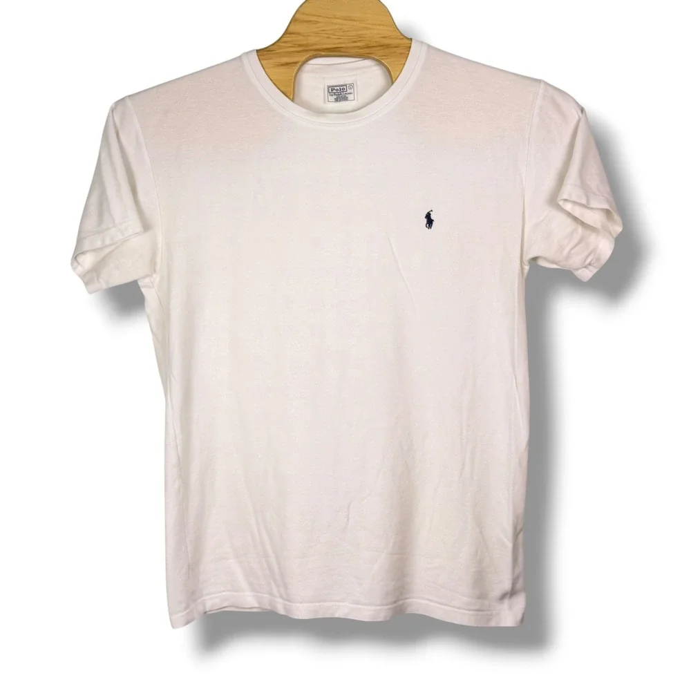 Vintage Polo Ralph Lauren Crewneck Shirt Men Large White Heavy Pique Cotton Pony